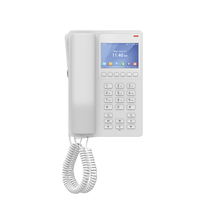 Teléfono IP WiFi Hotelero con pantalla LCD a color, 2 líneas SIP con 2 cuentas, codec Opus, IPV4/IPV6, color blanco, con gestión en la nube GDMS