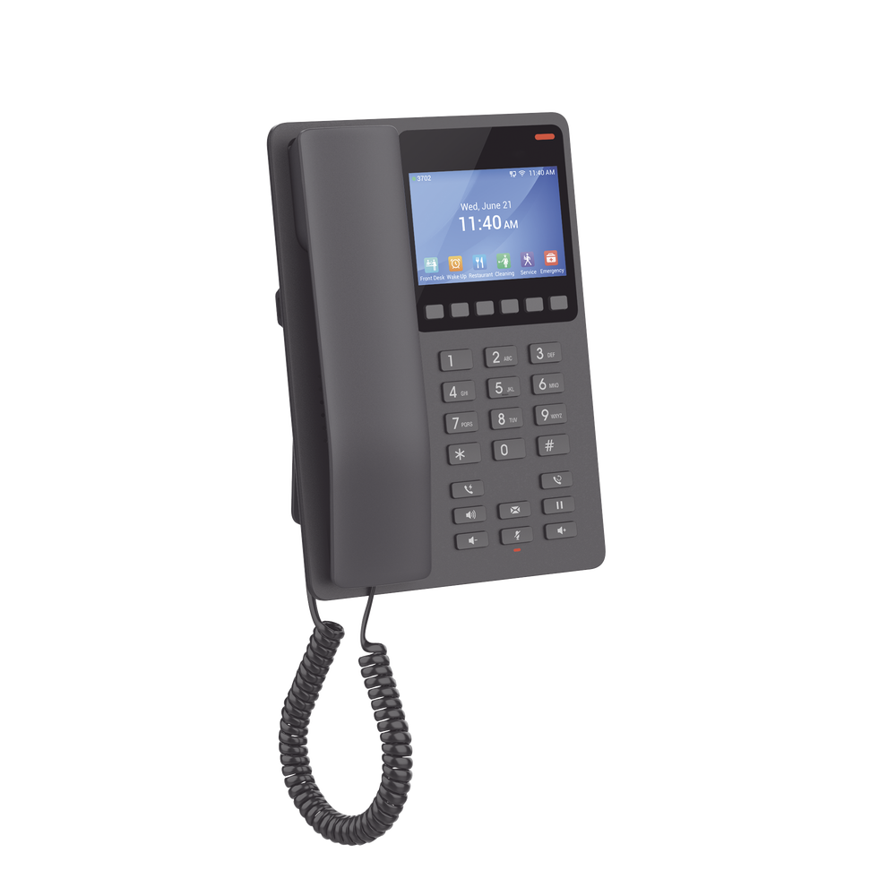 Teléfono IP WiFi Hotelero con pantalla LCD a color, 2 líneas SIP con 2 cuentas, codec Opus, IPV4/IPV6, color negro, con gestión en la nube GDMS
