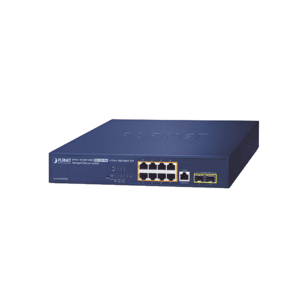 Switch PoE Administrable Capa 2, 8 Puertos PoE 802.3af/at/bt de 95 W, 2 Puertos SFP 100/1000X, Hasta 180 Watts