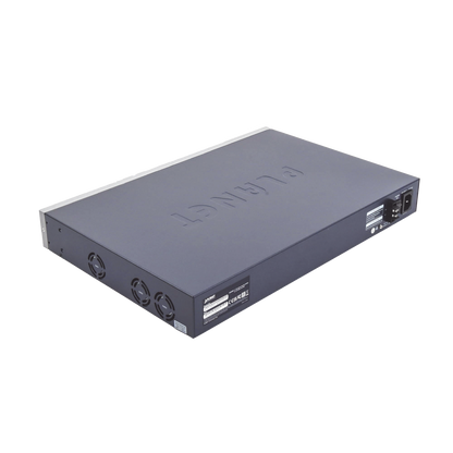Switch Administrable L3, 24 puertos Gigabit PoE 802.3bt, 2 puertos 10G SFP+, Pantalla Tactil, Fuente Redundante, (600W)