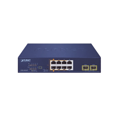 Switch PoE No Administrable de Escritorio, 2 Puertos Gigabit 802.3bt, 4 Puertos Gigabit 802.3at, 2 Puertos 10/100/1000, 2 Puertos SFP Gigabit.