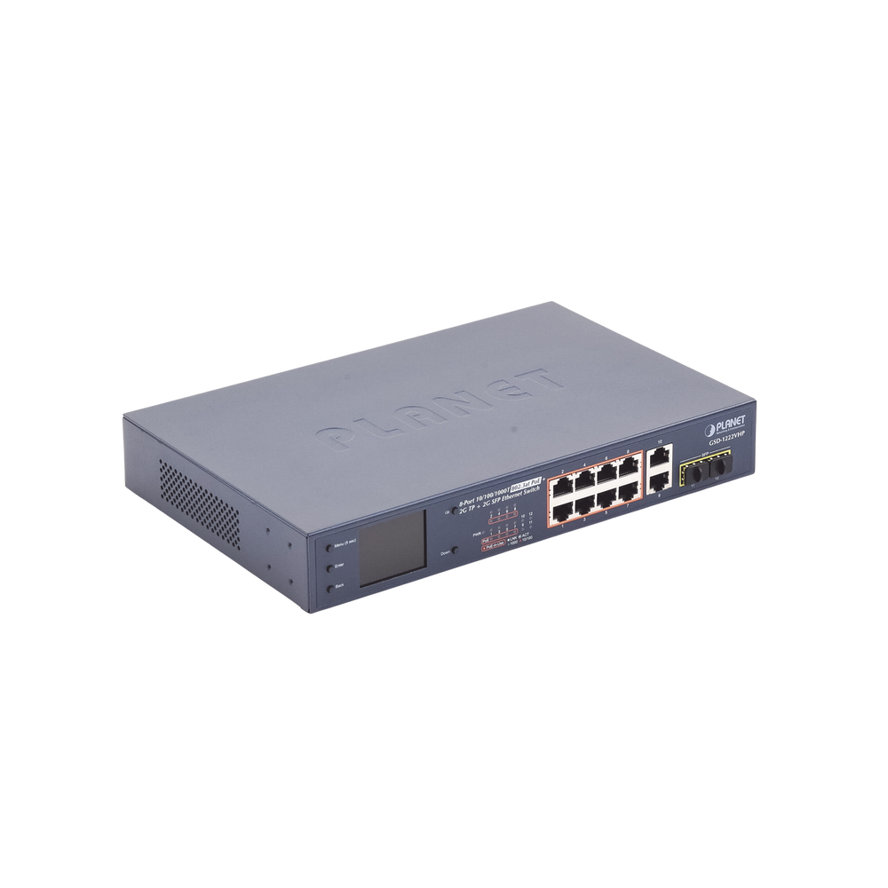 Switch No Administrable 8 Puertos Gigabit con Modo Extender a 250 m,  2 Puertos Uplink 10/100/1000 Mbps, 2 Puertos SFP