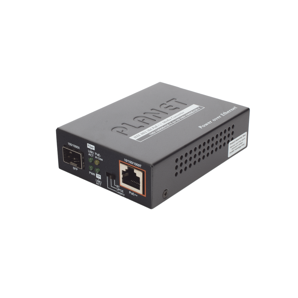 Convertidor de Medios PoE, 1 Puerto RJ45 Gigabit con Salida PoE 802.3af/at/bt (Hasta 60 W)/ 1 Puerto SFP 100/1000BASE-X