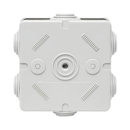 Caja Estanca de PVC Para Derivación y Conexión, 6 Entradas, Tapa a Presión, 80×80×40 mm (Mayor Área Interna, Uso Exterior IP44, Material que no Propaga el Fuego y Libre de Hálogenos