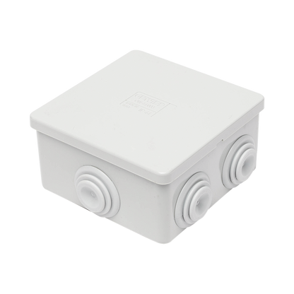 Caja Estanca de PVC Para Derivación y Conexión, 6 Entradas, Tapa a Presión, 80×80×40 mm (Mayor Área Interna, Uso Exterior IP44, Material que no Propaga el Fuego y Libre de Hálogenos