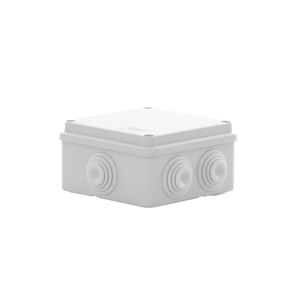 Caja Estanca de PVC Para Derivación y Conexión, 6 Entradas, Tapa Atornillada,100x100x50 mm (Área Interna), Uso Exterior IP55, Material que no Propaga el Fuego y Libre de Hálogenos