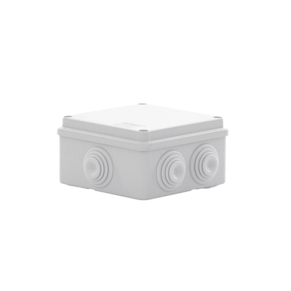 Caja Estanca de PVC Para Derivación y Conexión, 6 Entradas, Tapa Atornillada,100x100x50 mm (Área Interna), Uso Exterior IP55, Material que no Propaga el Fuego y Libre de Hálogenos