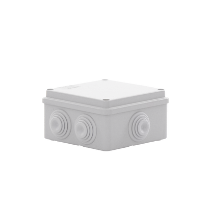 Caja Estanca de PVC Para Derivación y Conexión, 6 Entradas, Tapa Atornillada,100x100x50 mm (Área Interna), Uso Exterior IP55, Material que no Propaga el Fuego y Libre de Hálogenos