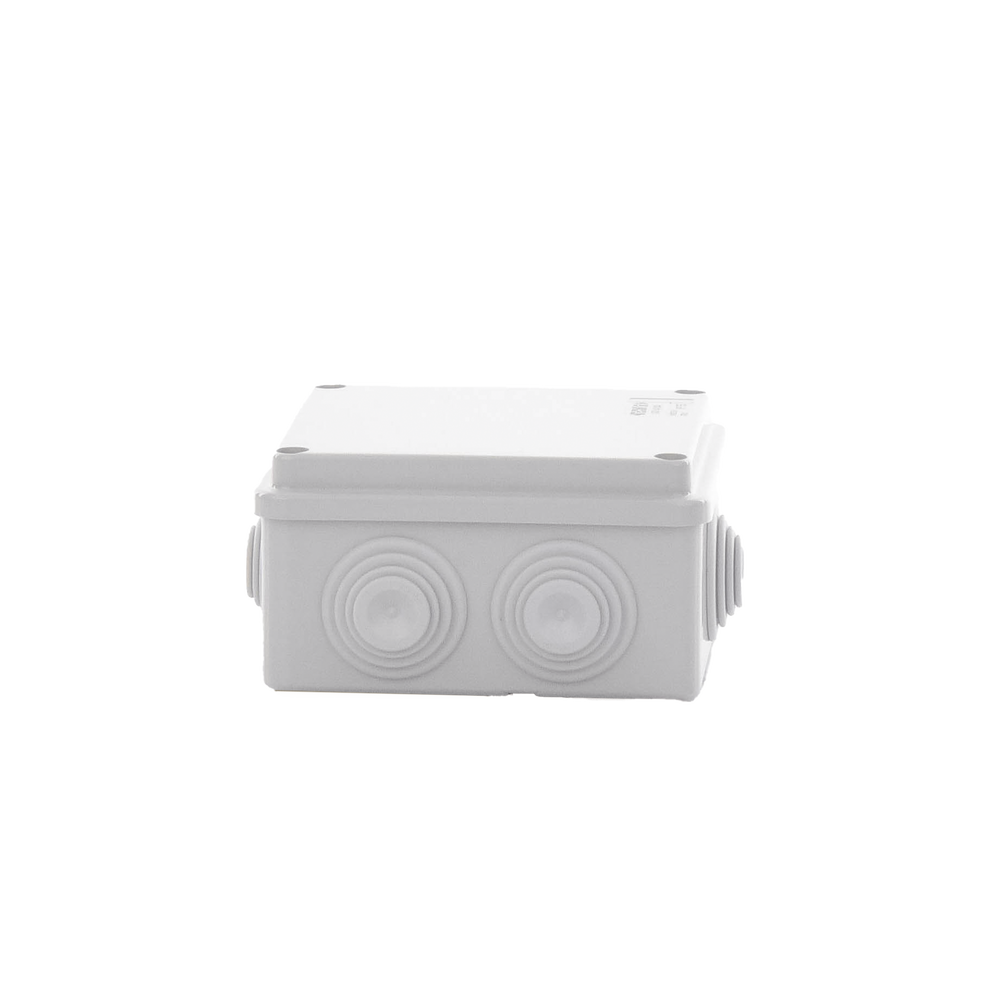 Caja Estanca de PVC Para Derivación y Conexión, 6 Entradas, Tapa Atornillada,100x100x50 mm (Área Interna), Uso Exterior IP55, Material que no Propaga el Fuego y Libre de Hálogenos