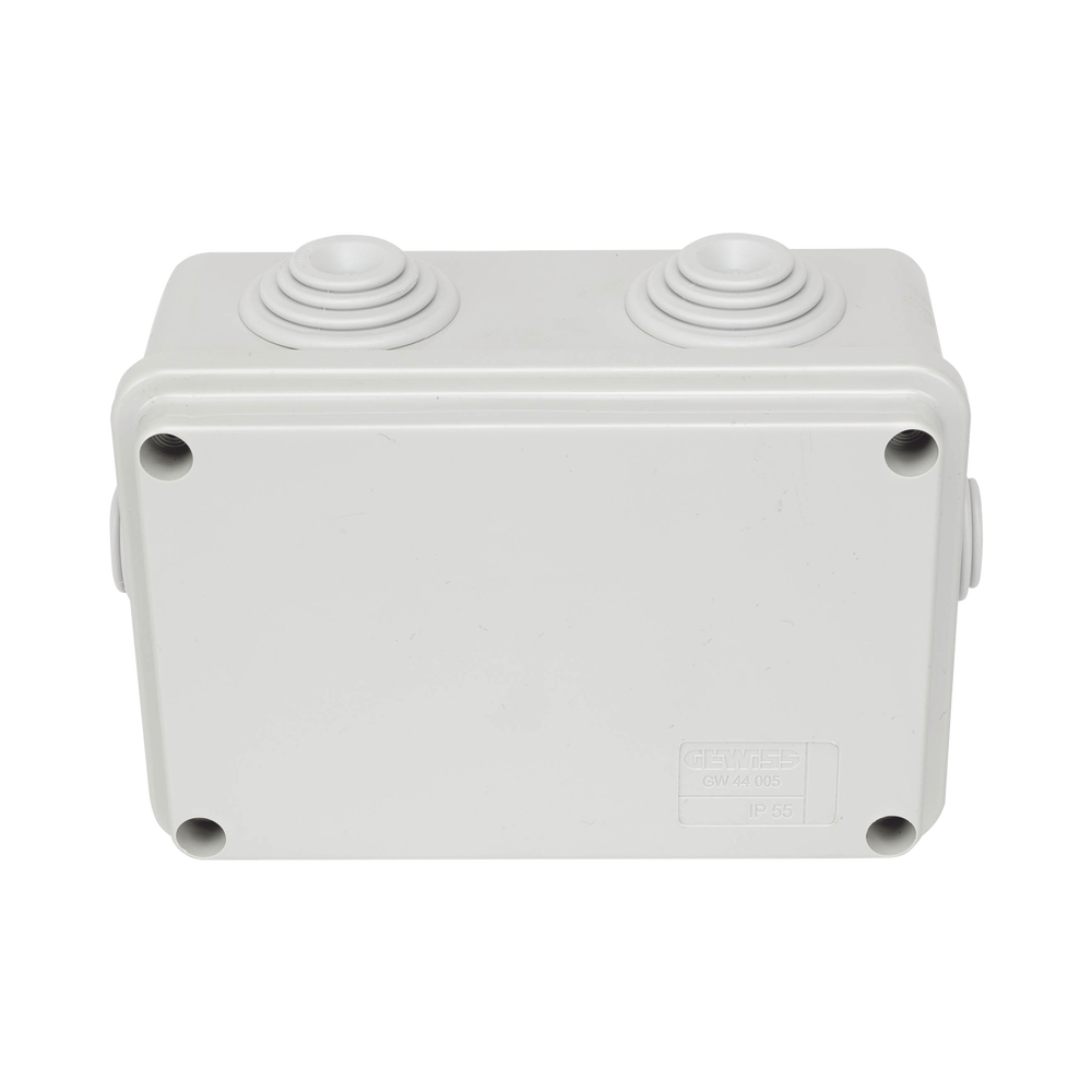 Caja Estanca de PVC Para Derivación y Conexión, 6 Entradas, Tapa Atornillada, 120x80x50 mm (Área interna), Uso Exterior IP55, Material que no Propaga el Fuego y Libre de Hálogenos