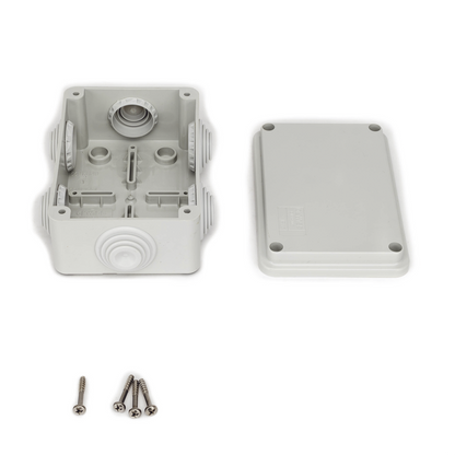 Caja Estanca de PVC Para Derivación y Conexión, 6 Entradas, Tapa Atornillada, 120x80x50 mm (Área interna), Uso Exterior IP55, Material que no Propaga el Fuego y Libre de Hálogenos