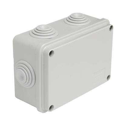 Caja Estanca de PVC Para Derivación y Conexión, 6 Entradas, Tapa Atornillada, 120x80x50 mm (Área interna), Uso Exterior IP55, Material que no Propaga el Fuego y Libre de Hálogenos