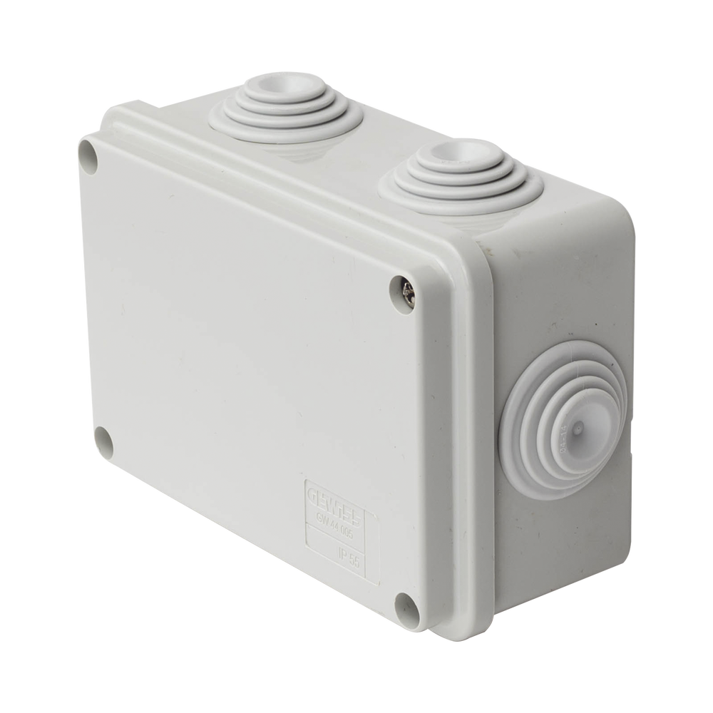 Caja Estanca de PVC Para Derivación y Conexión, 6 Entradas, Tapa Atornillada, 120x80x50 mm (Área interna), Uso Exterior IP55, Material que no Propaga el Fuego y Libre de Hálogenos