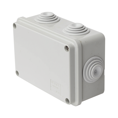 Caja Estanca de PVC Para Derivación y Conexión, 6 Entradas, Tapa Atornillada, 120x80x50 mm (Área interna), Uso Exterior IP55, Material que no Propaga el Fuego y Libre de Hálogenos