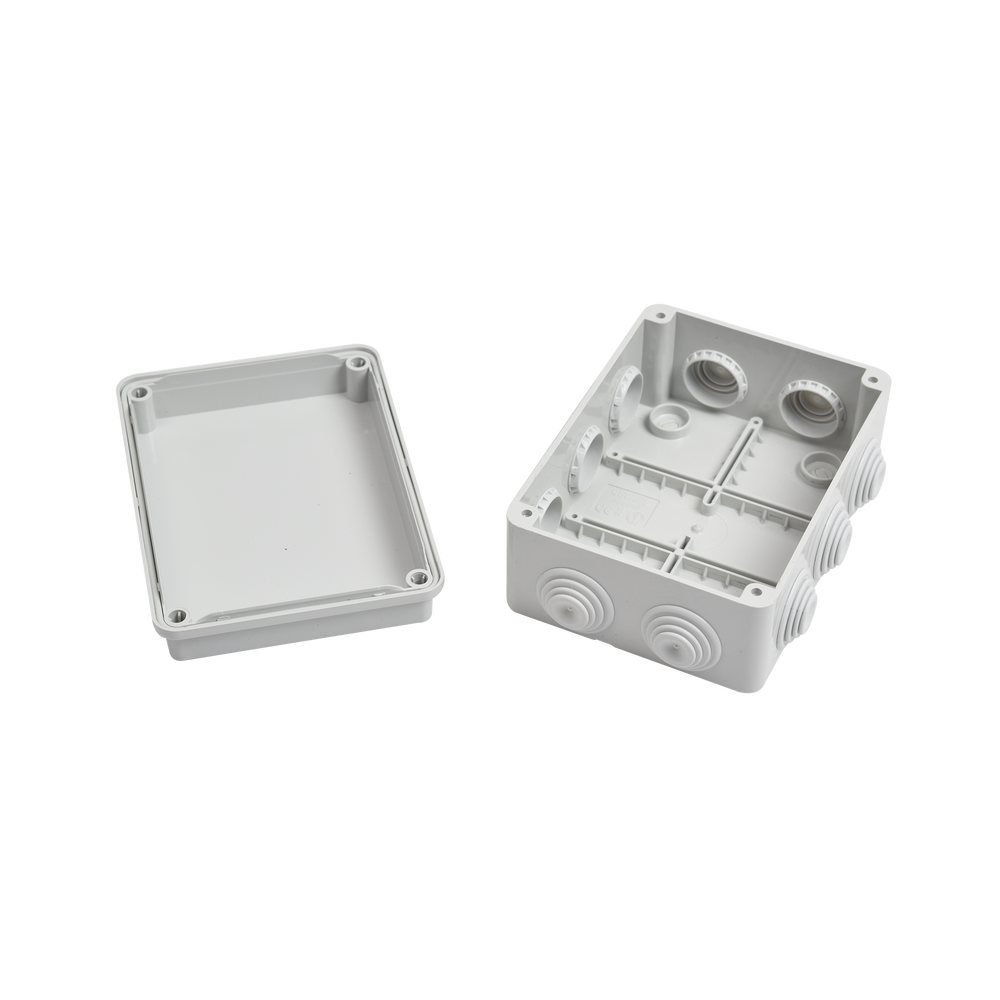 Caja Estanca de PVC Para Derivación y Conexión, 10 Entradas, Tapa Atornillada, 150x110x70 mm (Área interna), Uso Exterior IP55, Material que no Propaga el Fuego y Libre de Hálogenos