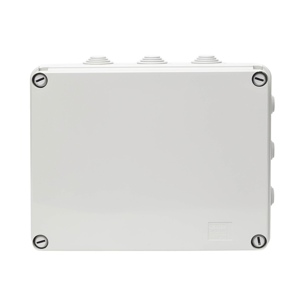 Caja Estanca de PVC Para Derivación y Conexión, 12 Entradas, Tapa Atornillada, 240x190x90 mm (Área interna), Uso Exterior IP55, Material que no Propaga el Fuego y Libre de Hálogenos