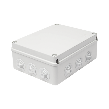 Caja Estanca de PVC Para Derivación y Conexión, 12 Entradas, Tapa Atornillada, 240x190x90 mm (Área interna), Uso Exterior IP55, Material que no Propaga el Fuego y Libre de Hálogenos