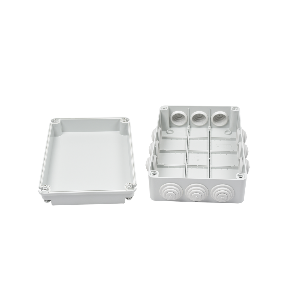 Caja Estanca de PVC Para Derivación y Conexión, 12 Entradas, Tapa Atornillada, 300x220x120 mm  (Área interna), Uso Exterior IP55, Material que no Propaga el Fuego y Libre de Hálogenos