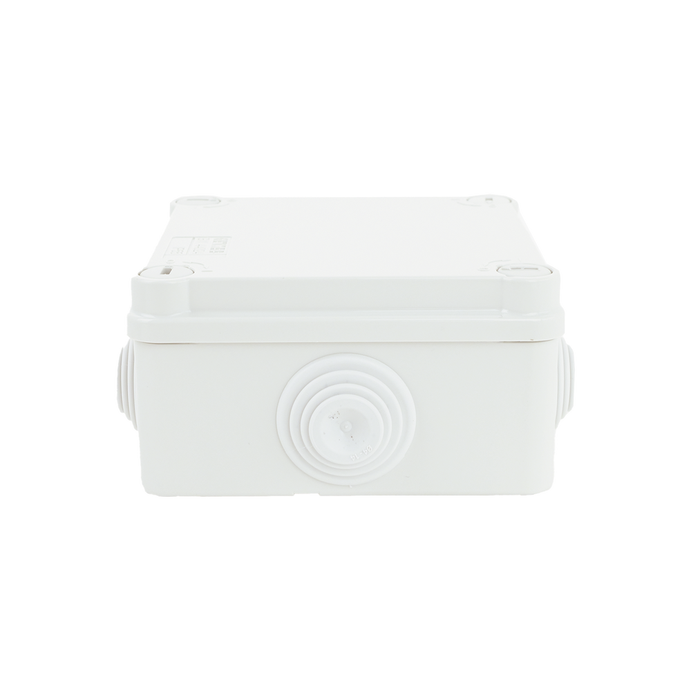 Caja Estanca de PVC Para Derivación y Conexión, 6 Entradas, Tapa con Tornillo de 1/4" de Vuelta, 100x100x50 mm (Área Interna), Uso Exterior IP55, Material que no Propaga el Fuego y Libre de Hálogenos