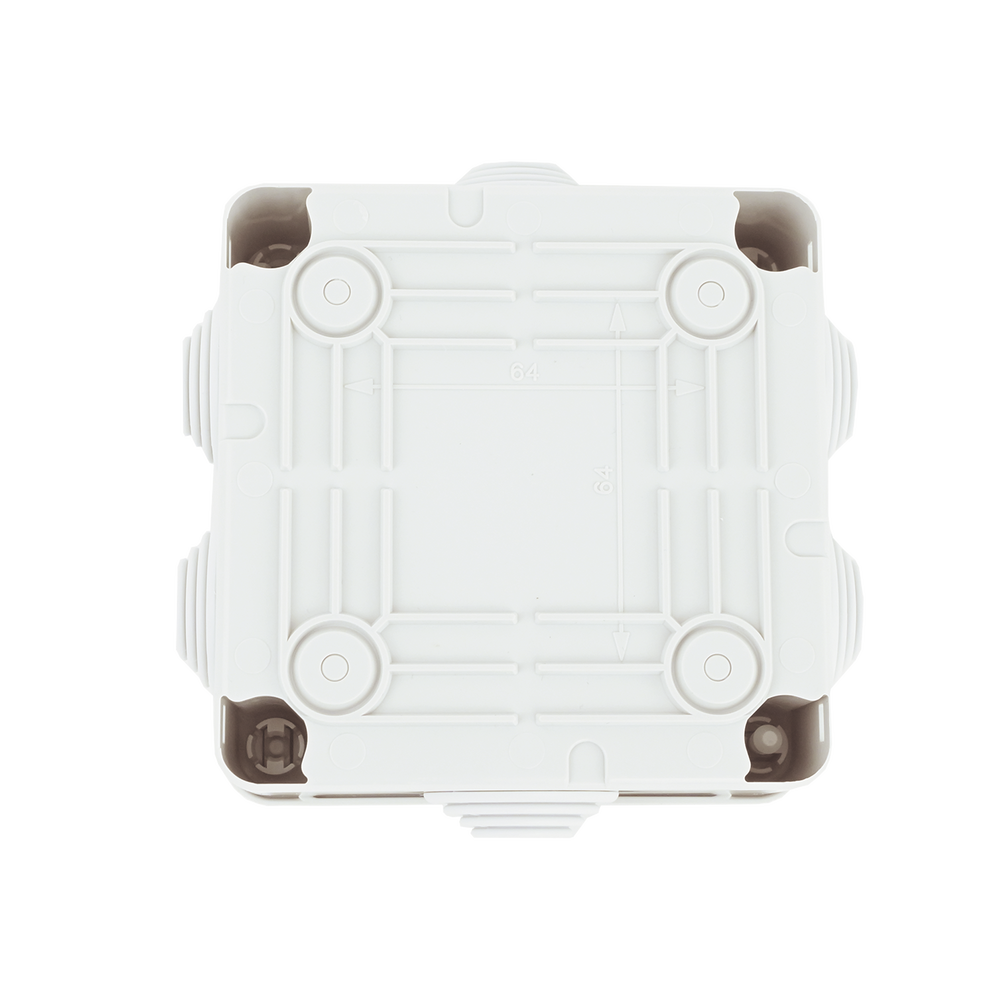 Caja Estanca de PVC Para Derivación y Conexión, 6 Entradas, Tapa con Tornillo de 1/4" de Vuelta, 100x100x50 mm (Área Interna), Uso Exterior IP55, Material que no Propaga el Fuego y Libre de Hálogenos