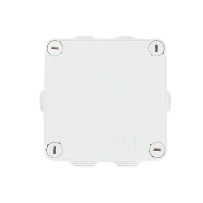 Caja Estanca de PVC Para Derivación y Conexión, 6 Entradas, Tapa con Tornillo de 1/4" de Vuelta, 100x100x50 mm (Área Interna), Uso Exterior IP55, Material que no Propaga el Fuego y Libre de Hálogenos