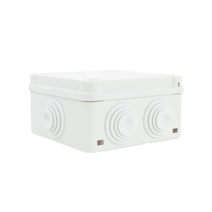 Caja Estanca de PVC Para Derivación y Conexión, 6 Entradas, Tapa con Tornillo de 1/4" de Vuelta, 100x100x50 mm (Área Interna), Uso Exterior IP55, Material que no Propaga el Fuego y Libre de Hálogenos