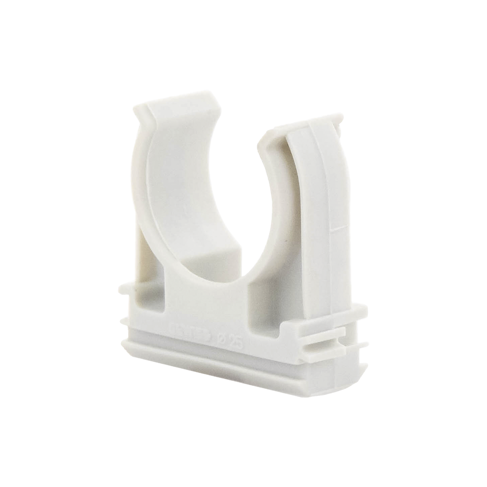 Soporte de presión (Abrazadera), PVC Auto-extinguible, abierto para tubería de 25 mm