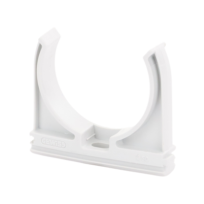 Soporte de presión (Abrazadera), PVC Auto-extinguible, abierto para tubería de 50 mm