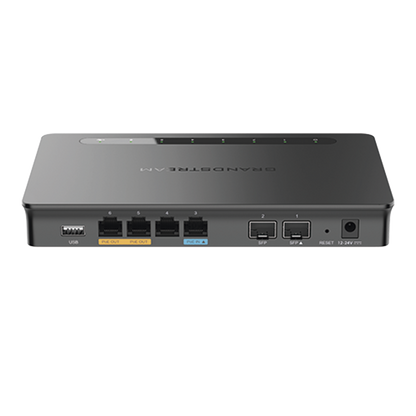 Router Gigabit VPN / Balanceador de cargas / 30,000 sesiones NAT /  4 puertos 10/100/1000 Mbps + 2 puertos SFP (WAN/LAN) / 1 puerto entrada PoE(af/at) / 2 puertos salida PoE (af/at) / Compatible con GWN Cloud.