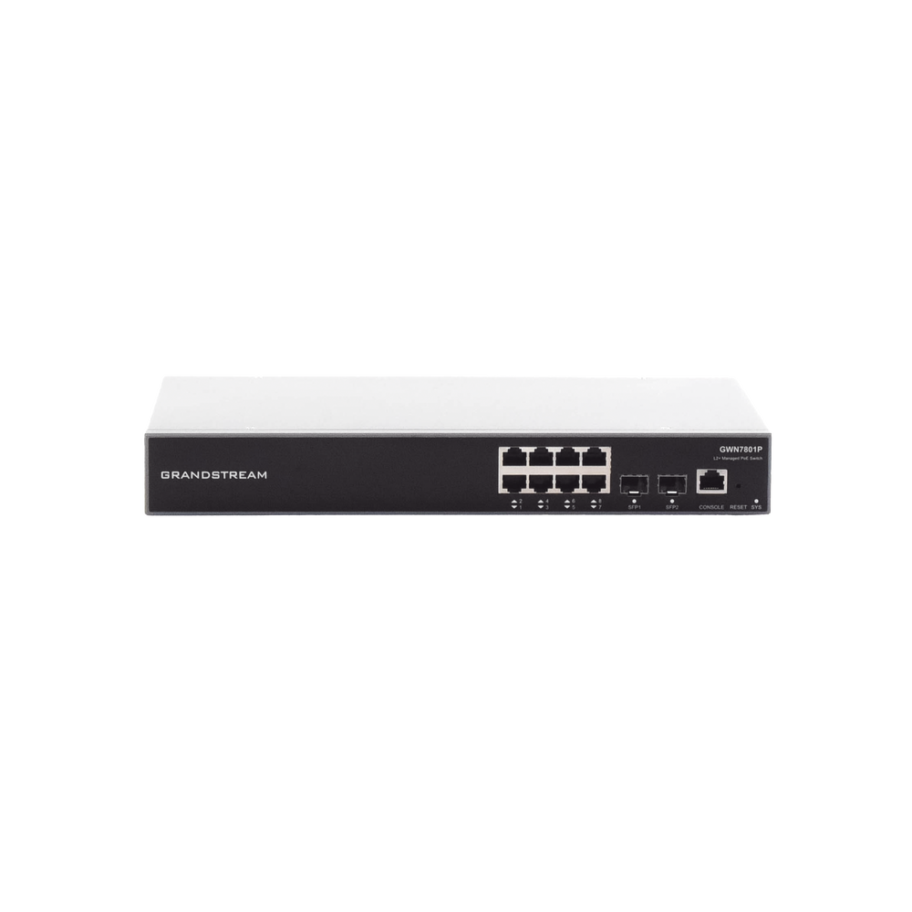 Switch PoE+ Gigabit Administrable / 8 puertos 10/100/1000 Mbps + 2 Puertos SFP Uplink / Hasta 120W / Compatible con GWN Cloud.