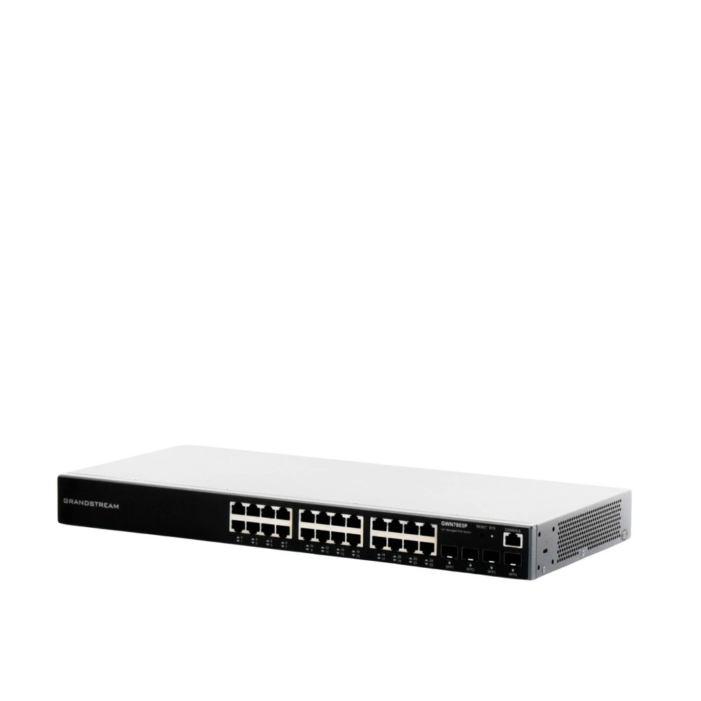 Switch PoE+ Administrable / 24 Puertos 10/100/1000 Mbps + 4 SFP / 360W PoE Total / Switching 56 Gbps / Cloud GWN Sin Costo / Montable en Rack