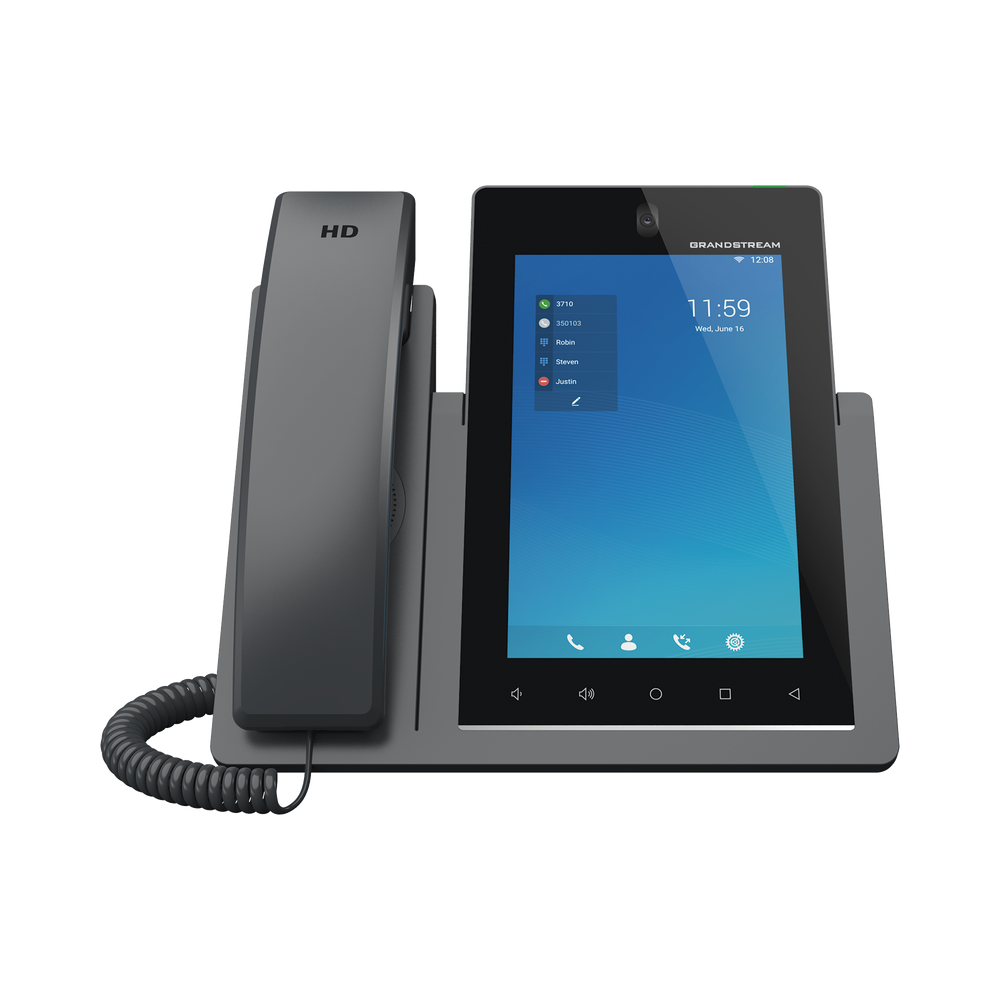 Teléfono IP Android 11, 16 líneas SIP con 16 cuentas, pantalla táctil  7", puertos Gigabit, Wi-Fi, Bluetooth, PoE, codec Opus, IPV4/IPV6 con gestión en la nube GDMS
