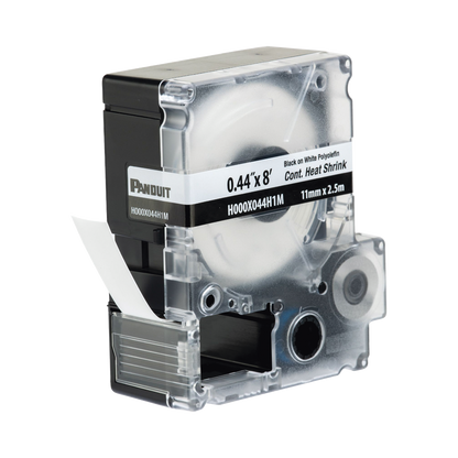 Casete de Etiquetas de Poliolefina de Cinta Continua, Tubo Termocontráctil, 11.2 mm (0.44 pulgadas) de Ancho y 2.4 metros (7.87 pies) de Largo, Para Cables de 2 a 6.4 mm (16-10 AWG) de Diámetro, Color Blanco