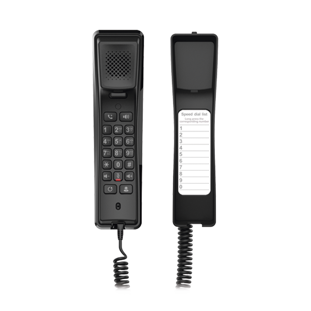 Teléfono IP profesional para Hotelería, montaje en pared,  teclado numérico estándar, conferencia de 3 vías, Opus y PoE.