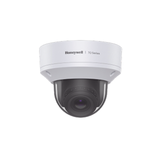 Domo IP / 8 Megapíxeles / Compresión H.265 / Lente  3.6 mm - 11 mm / 40 mts IR/ Exterior IP66  e IP67 / Antivandálica IK10 / NEMA 4X / Serie 70 / MicroSd Hasta 1TB / NDAA / ONVIF / WDR 130 dB / Honeywell Security