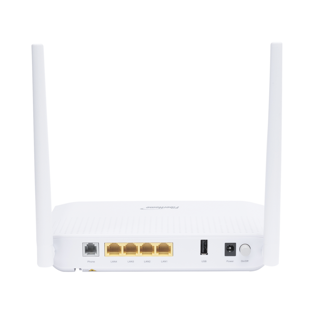 ONU GPON WiFi (2.4/5 GHz), 2 Antenas de 5 dBi, Compatible con OLTs de Terceros, MIMO 2x2, 4 puertos Gigabit + 1 POTS + USB, conector SC/UPC, (Gestión WAN desde la Interfaz de la ONU)