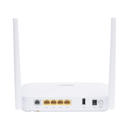 ONU GPON WiFi (2.4/5 GHz), 2 Antenas de 5 dBi, Compatible con OLTs de Terceros, MIMO 2x2, 4 puertos Gigabit + 1 POTS + USB, conector SC/UPC, (Gestión WAN desde la Interfaz de la ONU)