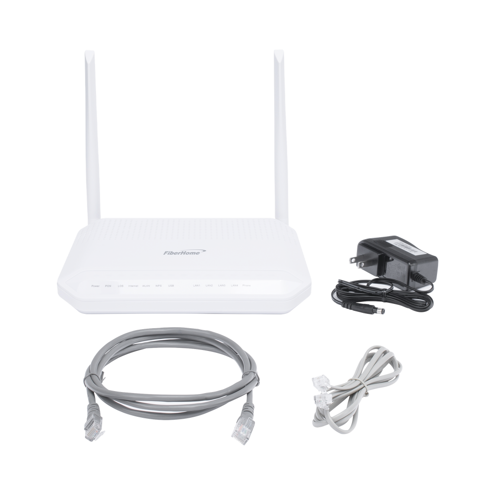 ONU GPON WiFi (2.4/5 GHz), 2 Antenas de 5 dBi, Compatible con OLTs de Terceros, MIMO 2x2, 4 puertos Gigabit + 1 POTS + USB, conector SC/UPC, (Gestión WAN desde la Interfaz de la ONU)