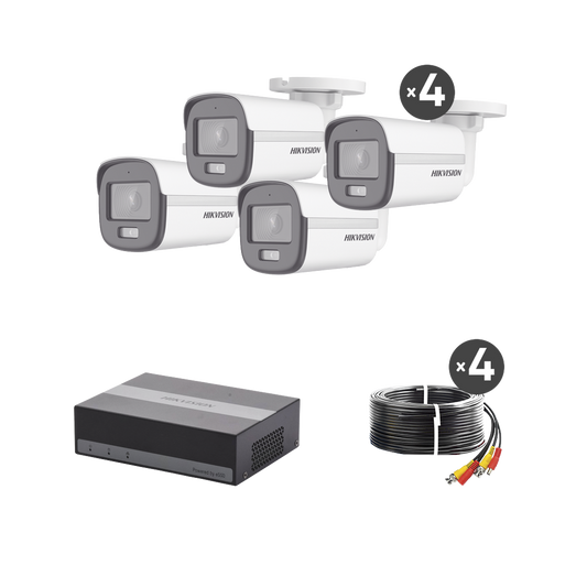 Kit TurboHD 1080p / DVR 4 Canales con Unidad de Almacenamiento eSSD de 300 GB / 4 Cámaras Bala ColorVu con Micrófono Integrado / Fuente de Poder / Accesorios de Instalación