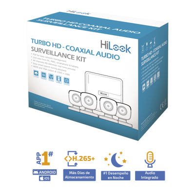 (MICRÓFONO Integrado) Kit TurboHD 1080p Lite / DVR 4 canales / Audio por Coaxitron / 4 Cámaras Bala de Policarbonato con Micrófono Integrado