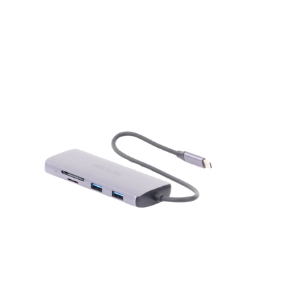 Hub (Adaptador) USB - C / 8 en 1 / 1 Salida HDMI (4K) / 1 Salida USB 2.0 / 3 Salidas USB 3.0 / 1 Salida SD (Memoria SD) / 1 Salida TF (Micro SD) / 1 Entrada USB - C (Carga Rapida / 100 Watts)