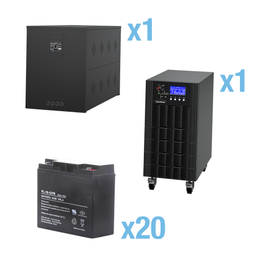 UPS Trifásico de 15 kVA/15 kW, Topología Online Doble Conversión, Voltaje de 208/220 Vca de L-L, Respaldo de 5 Minutos al 100% de Carga, Incluye Módulo y Banco de Baterías