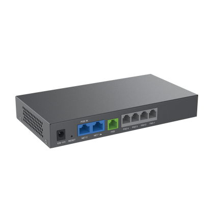 Gateway Analógico 4 FXO (Conectar Lineas Analógicas) / Puertos FXO y FXS / 3 Perfiles SIP / NAT / PoE / TR069 / Fax T.38 / 3 Vías Conferencia / AES / Failover SIP