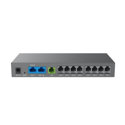 Gateway Analógico 8 FXO  (Conectar Lineas Analógicas) / 3 Perfiles SIP / 1 Puerto FXS / NAT de Alto Rendimiento / Soporte Lifeline / Fax T.38 / Cifrado AES / Failover SIP / Conferencia de Voz 3 Vías