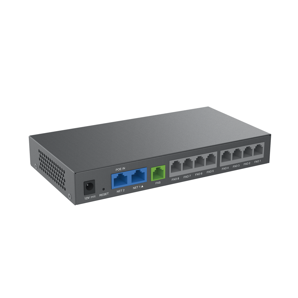 Gateway Analógico 8 FXO  (Conectar Lineas Analógicas) / 3 Perfiles SIP / 1 Puerto FXS / NAT de Alto Rendimiento / Soporte Lifeline / Fax T.38 / Cifrado AES / Failover SIP / Conferencia de Voz 3 Vías