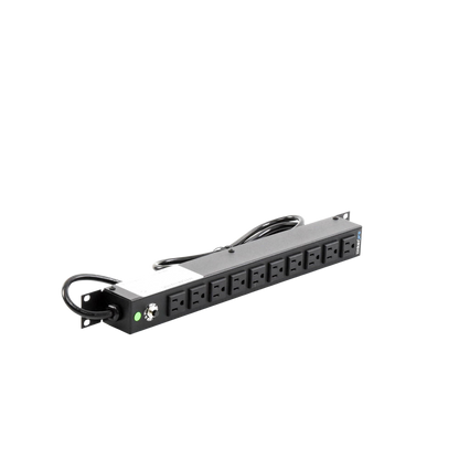 Multicontacto Horizontal (PDU) de 10 Contactos (NEMA 5-15R) Rack 19" 1UR. Voltaje Entrada/Salida: 120Vca/15A