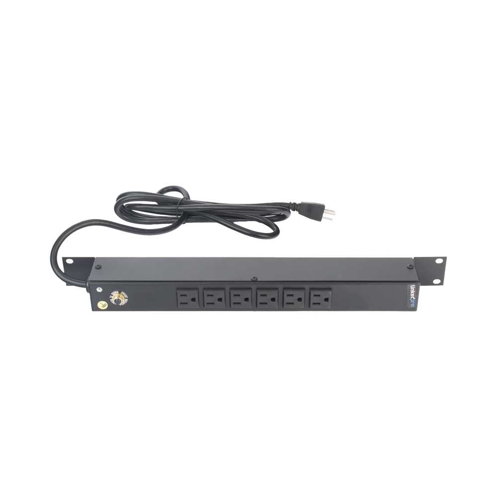 Multicontacto Horizontal (PDU) de 6 Contactos (NEMA 5-15R) Rack 19" 1UR. Voltaje Entrada/Salida: 120Vca/15A