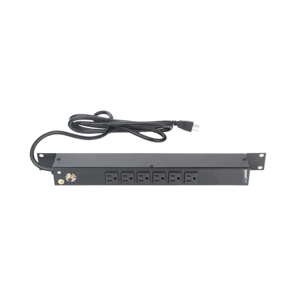 Multicontacto Horizontal (PDU) de 6 Contactos (NEMA 5-15R) Rack 19" 1UR. Voltaje Entrada/Salida: 120Vca/15A
