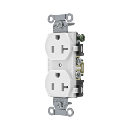 Contacto Dúplex 20 A, 125 V,  2 Polos, 3 Hilos, Cableado Posterior y  Lateral, Color Blanco (Nema 5-20R).