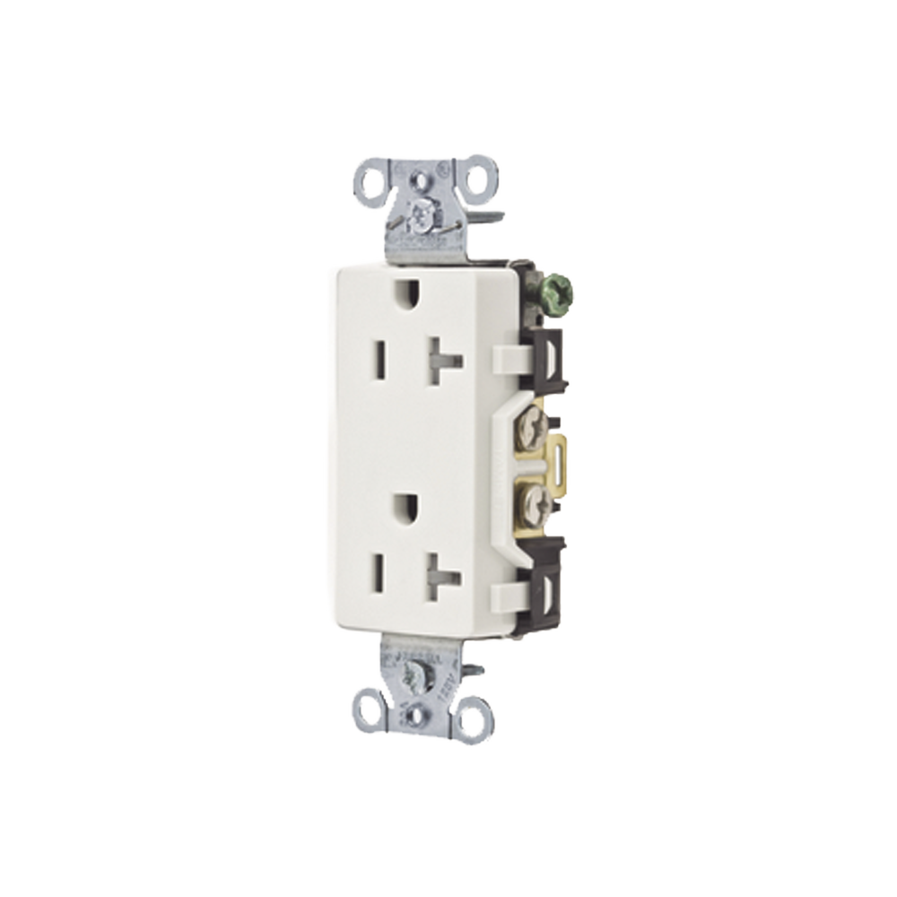 Contacto Duplex Decorador 20 A 125V /  Resistente a manipulaciones / 2 Polos 3 Hilos/ Nema 5-20 R / Color Blanco / Grado Industrial.